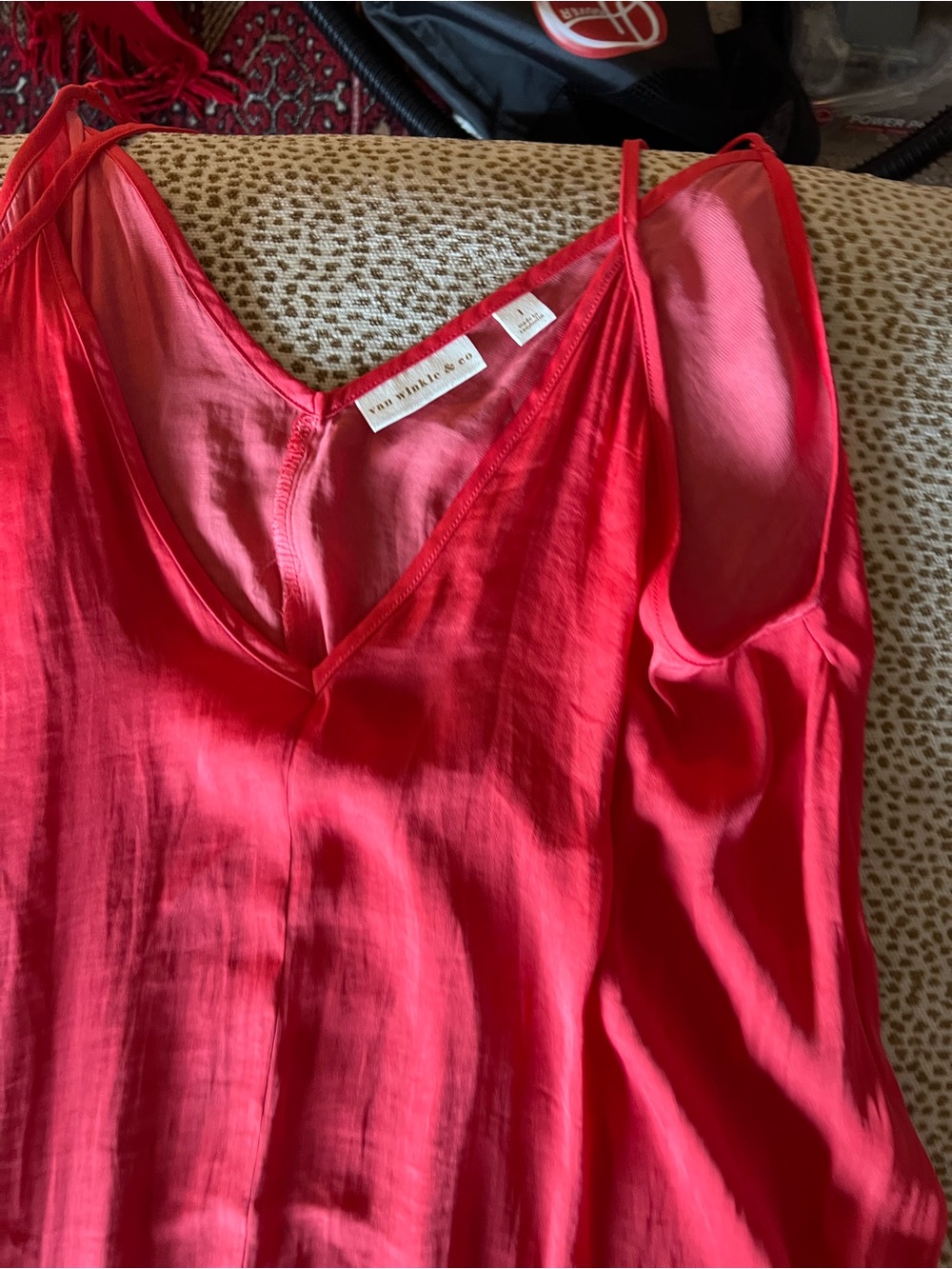 Bright Red Silk V-Neck dress with Thin Straps
